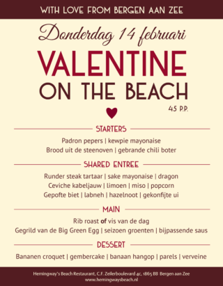 Hemingways menu Valentijnsdag 2019