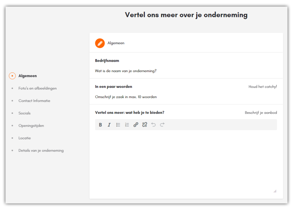Onderneming toevoegen op THUIS072