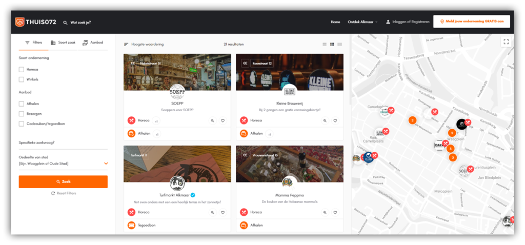Screenshot van explore pagina op THUIS072