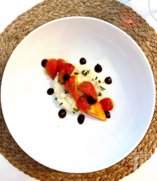 Sticky rice, tijm, mango, olijf en aardbei